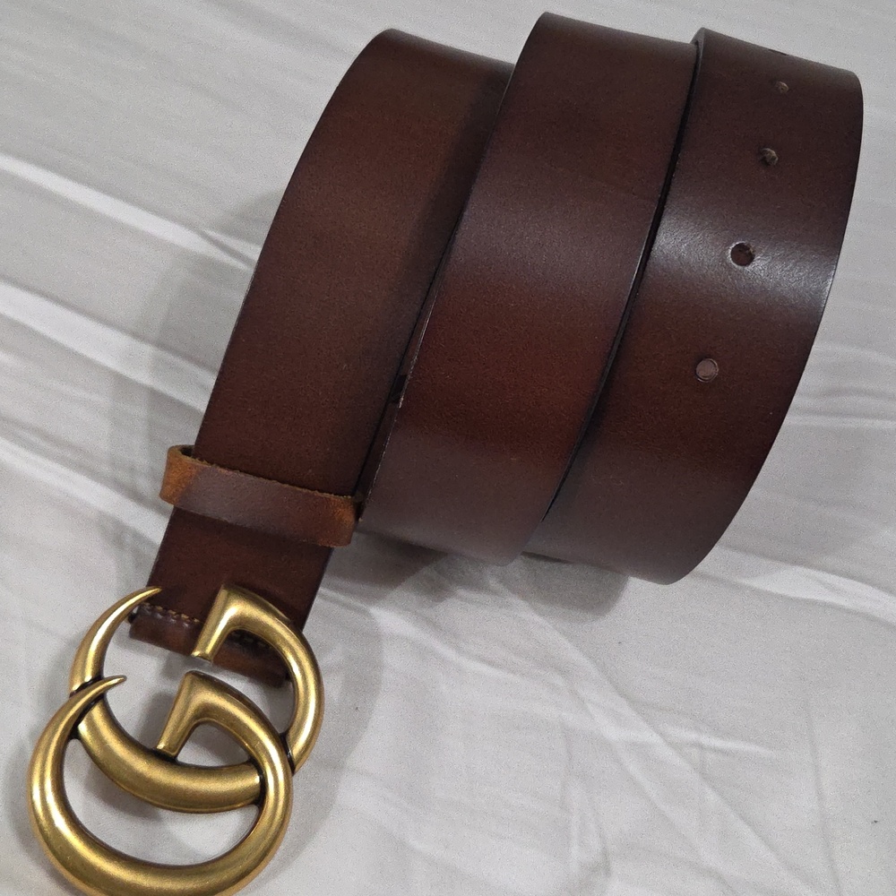 Gucci Brown Leather Belt with Gold Double G Buckle - Picture 2 of 16